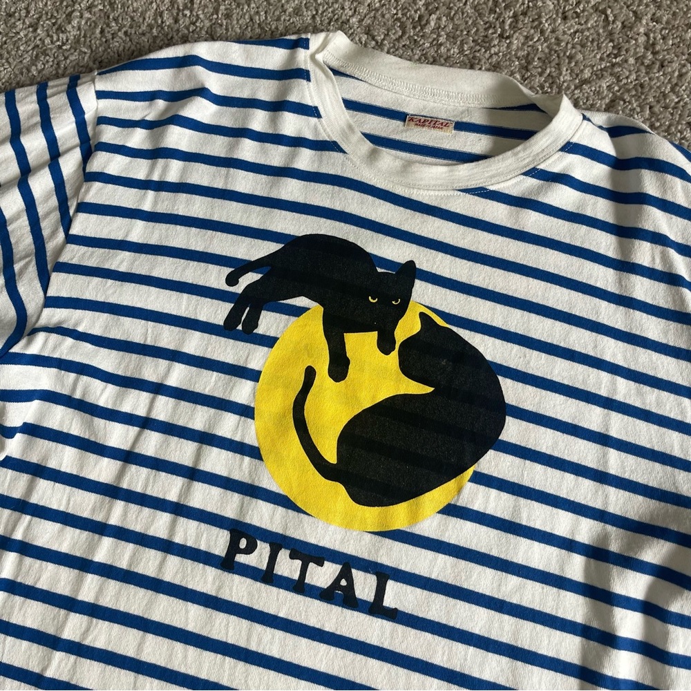 Kapital PITAL Striped Black Cats Jersey Tee T Shirt - Picture 2 of 8